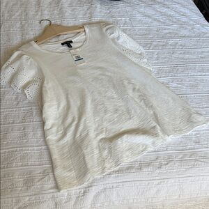 NWT Jessica Simpson White Eyelet Sleeve Top XL